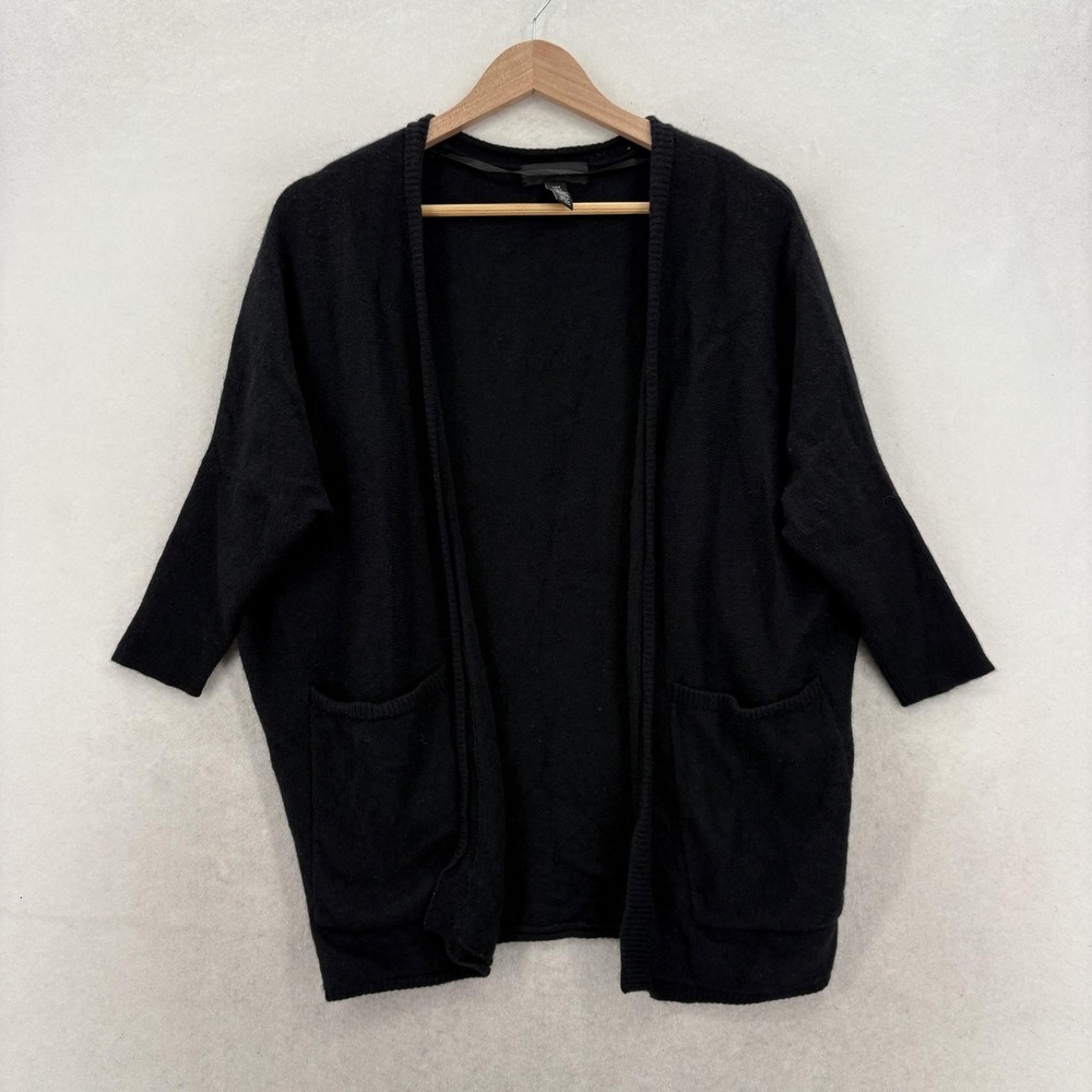 Halogen Cardigan Sweater Womens One Size Black 100% Cashmere Open Front Knit